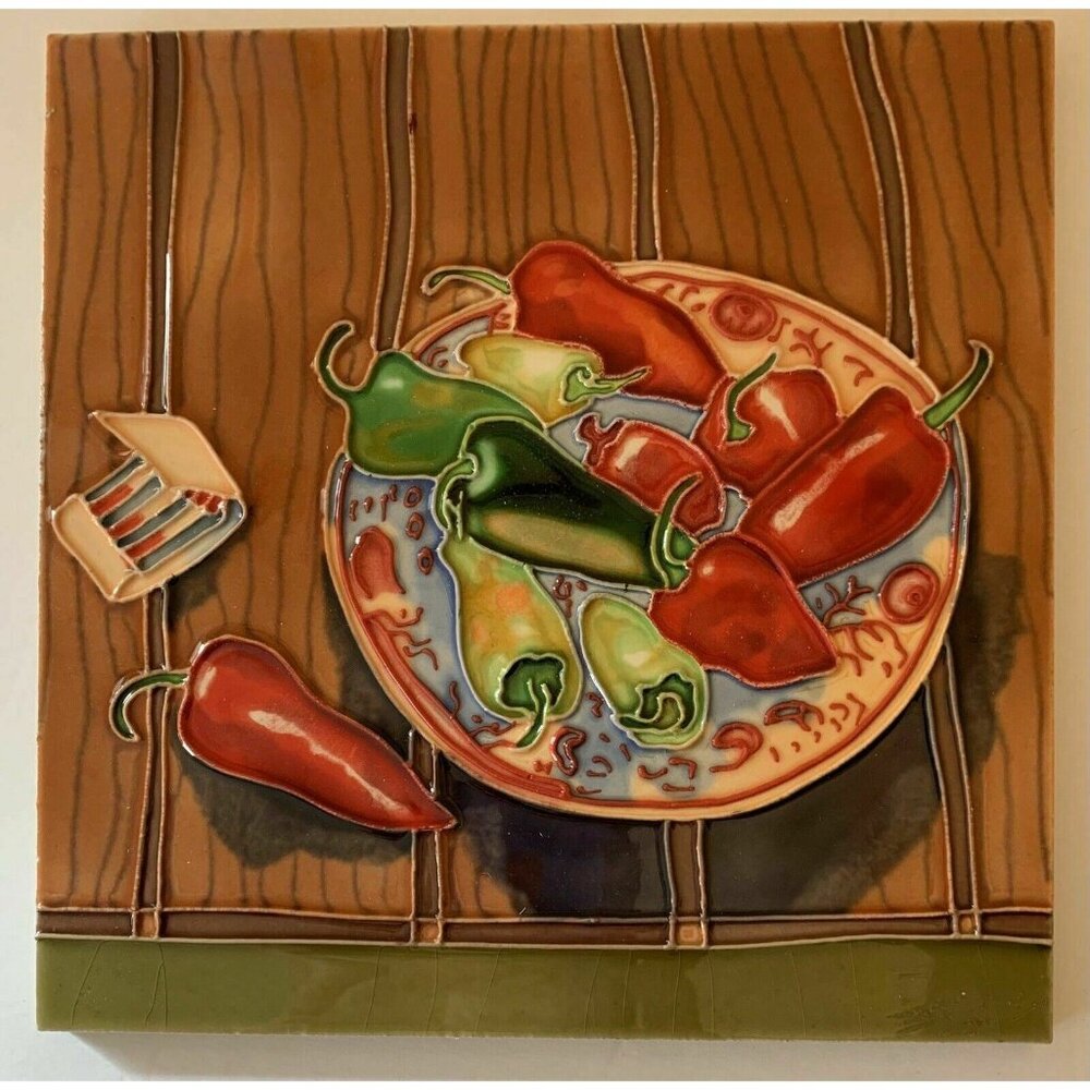 Chili Pepper Plate Decorative Wall Art Ceramic Tile 8x8 New Kitchen Gift